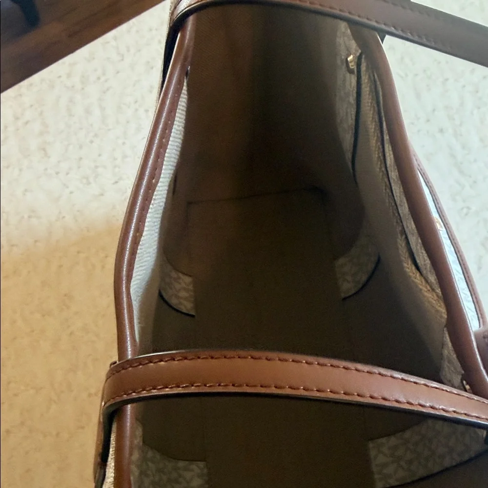 Michael Kors Cream Signature Tote with Pink & White Stripe
